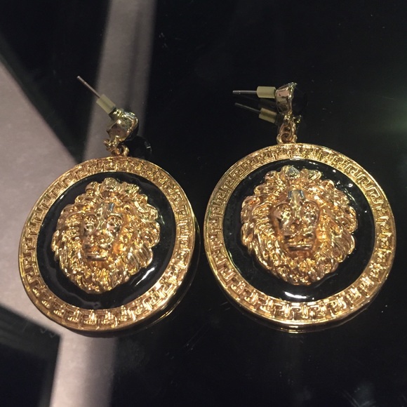 Jewelry - Versace Look Lion Gold Medallion Earrings